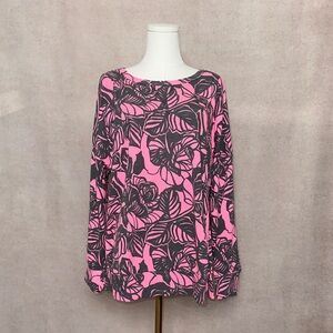 Dear Scarlett Relaxed Fit Pink & Black Leaf Print Blouse